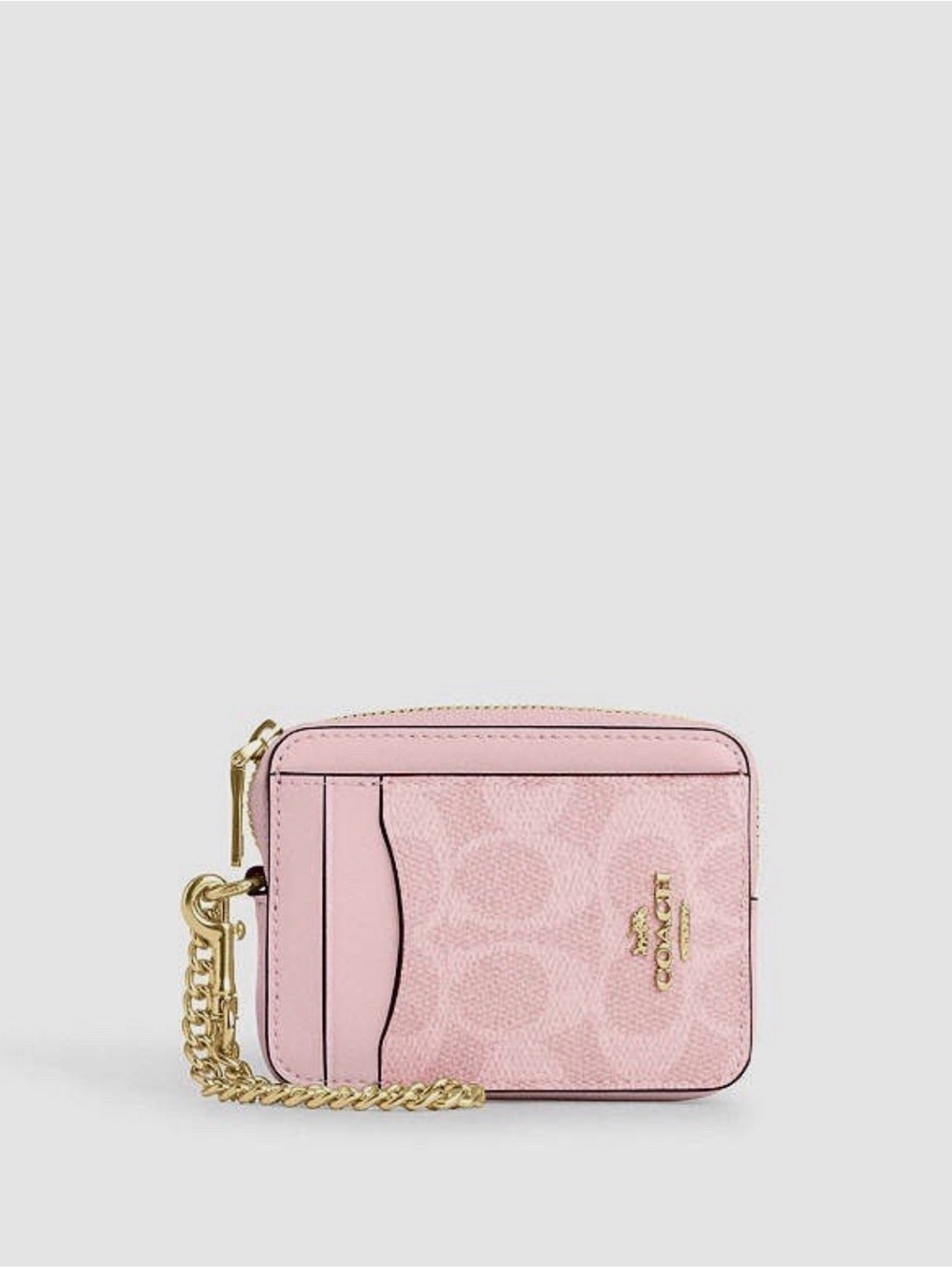 NWT Coach Zip Card Case In Signature Canvas, Powder Pink/Gold